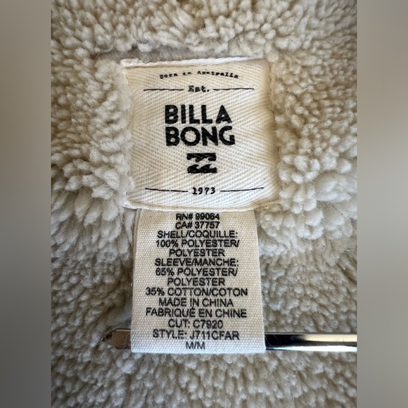 BILLABONG Sherpa Faux Leather Drape Front “Far & Away” Jacket Size M Shearling - Picture 5 of 13